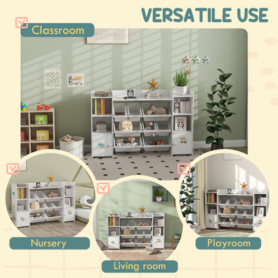 AIYAPLAY Kids Toy Organizers and Storage with 8 Removable Storage Bins and Bookshelf, White 