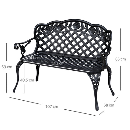 Outsunny Garden Bench, Cast Aluminium, 107Lx58Wx85H cm-Black 