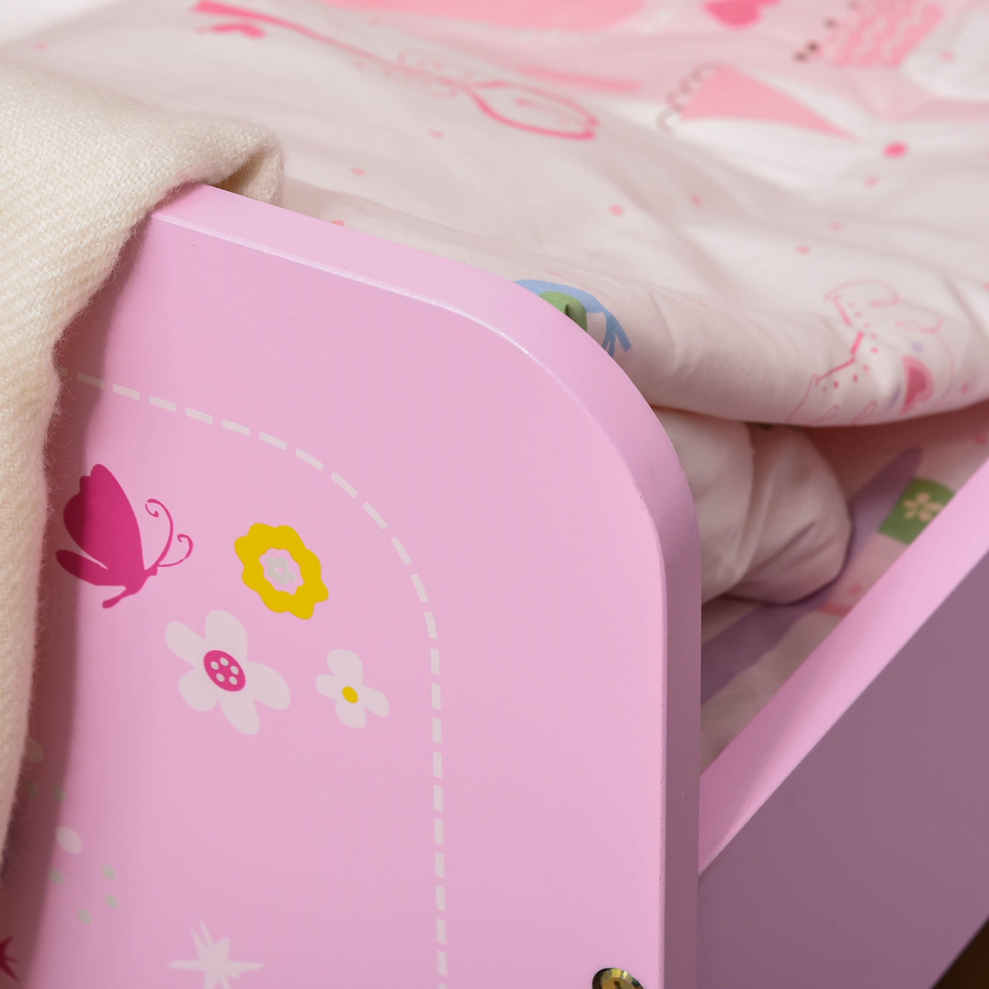 HOMCOM Kids Bed Princess Castle Theme w/ Side Rails Slats Home Furniture for 3 - 6 Yrs Pink 143 x 73 x 60 cm 