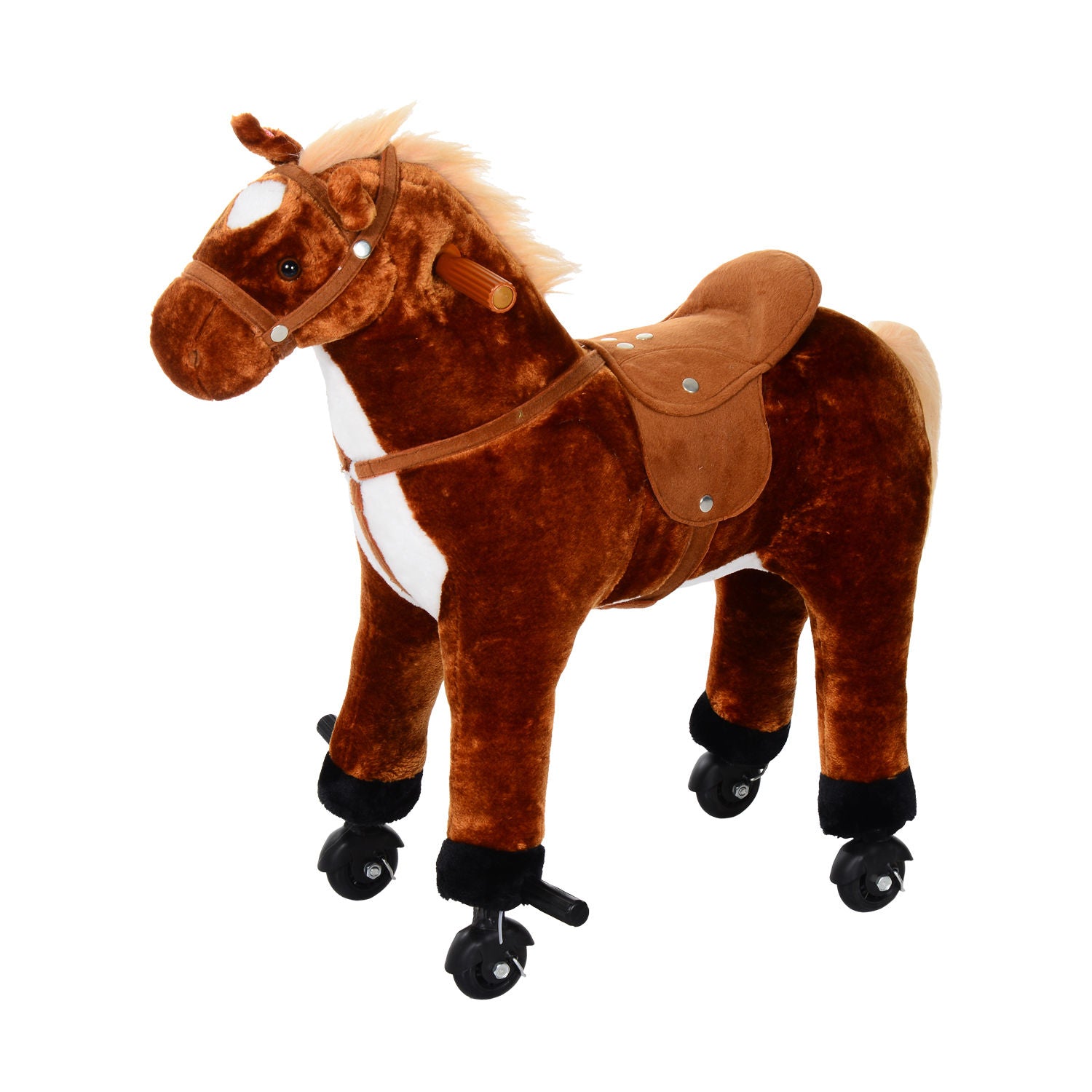HOMCOM Plush Walking Horse Ride On Toy with Wheels and Realistic Sounds Rocking Horse for Girls Boys 3+ Years Old, 50cm Tall, Brown 