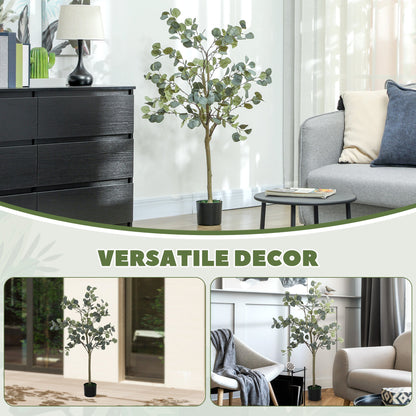 HOMCOM Decorative Artificial Plant, 5ft/ 150cm Silk Eucalyptus Tree with 230 Silver Dollar Leaves in Pot, Fake Plant for Home, Office, Living Room, Indoor Decor 