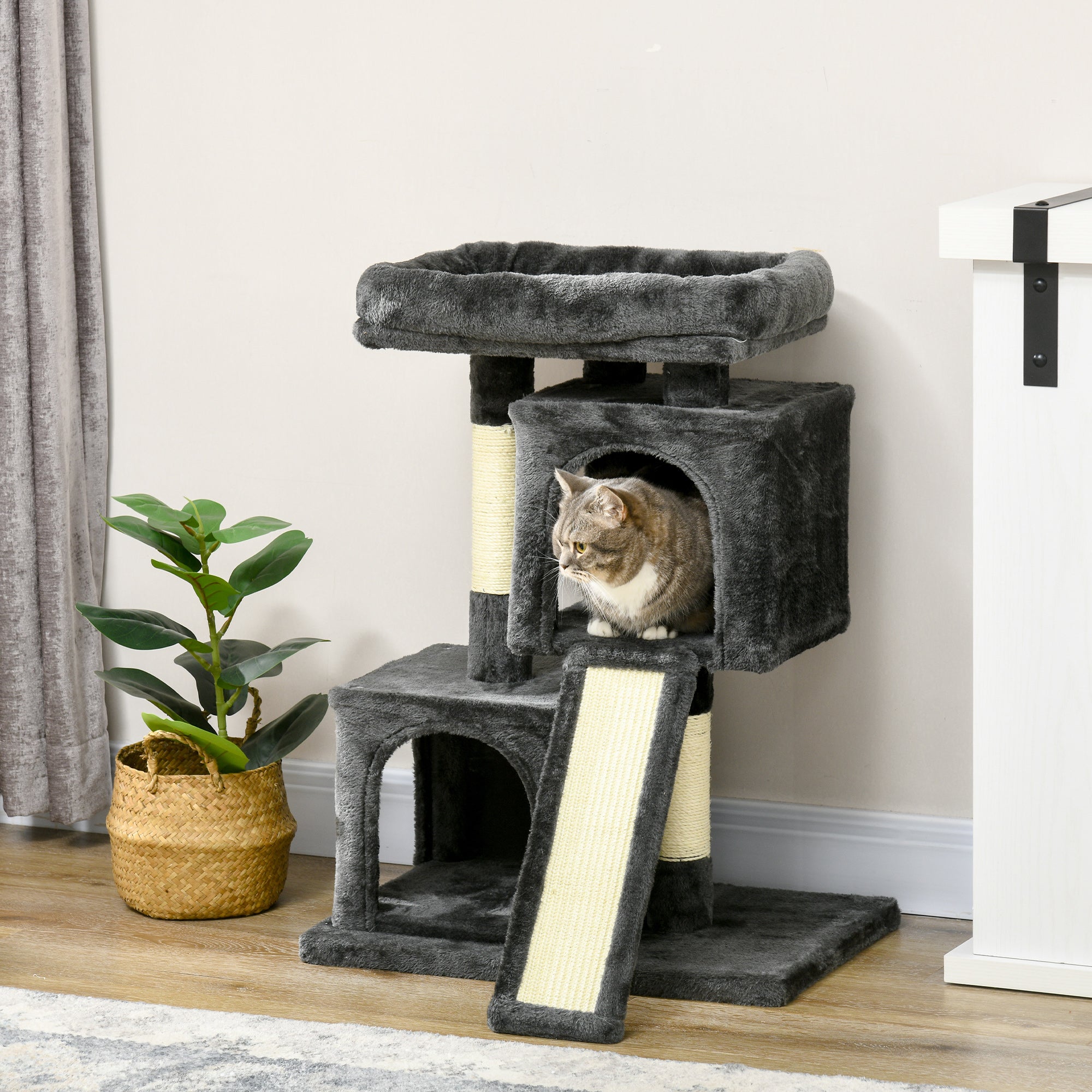 PawHut Cat Tree for Indoor Cats 83cm Cat Scratching Post Scratch Board Kitten Tower Climbing Frame Black 