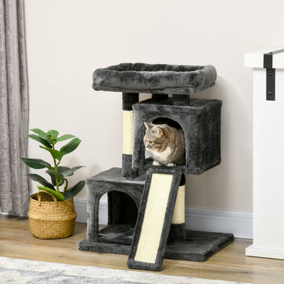 PawHut Cat Tree for Indoor Cats 83cm Cat Scratching Post Scratch Board Kitten Tower Climbing Frame Black 