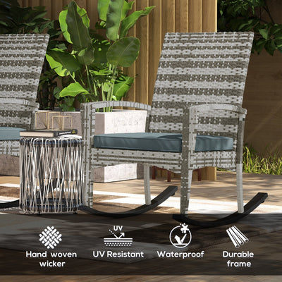 Outsunny Outdoor PE Rattan Rocking Chair Set of 2, Garden Rocking Chair Set with Armrest and Cushion, Light Grey 