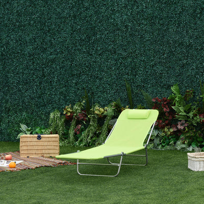 Outsunny Single Folding Sun Lounger - Green 