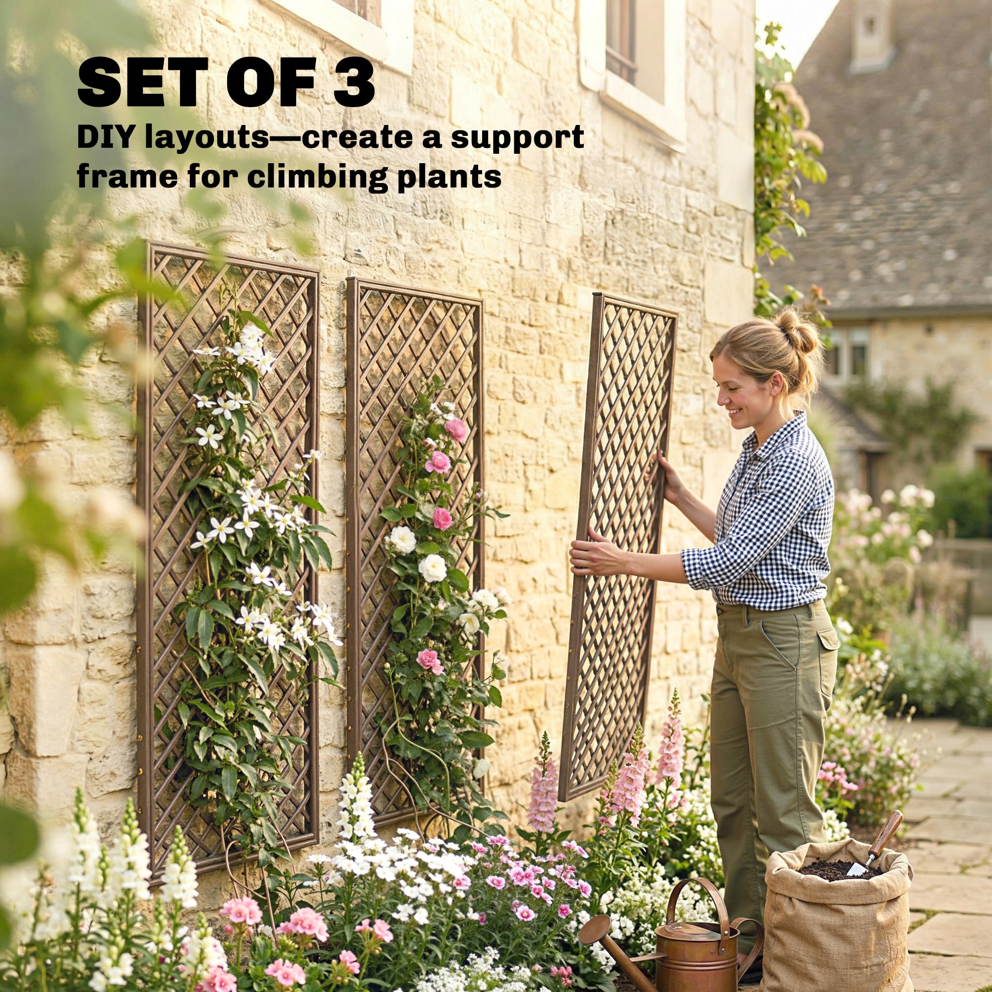 Outsunny Garden Trellis, Decorative Trellis Panels for Climbing Outdoor Plants, Natural Wood Finish 