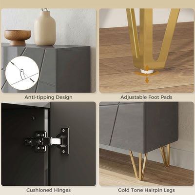 HOMCOM Modern Luxe High Gloss Sideboard, with Hairpin Legs, Grey 