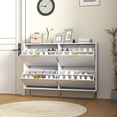 HOMCOM Narrow Shoe Cabinet with 4 Flip Drawers - White 