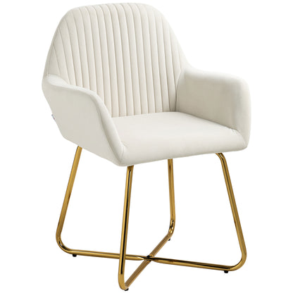 HOMCOM Modern Arm Chair Upholstered Accent Chair with Metal Base for Living Room Cream White 
