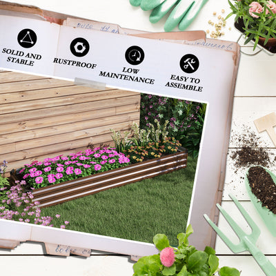 Outsunny 60 x 240cm Galvanised Steel Planter, with Open Bottom, Brown 