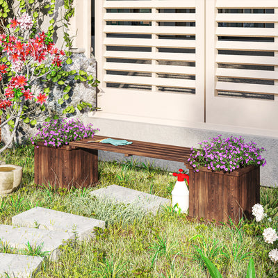 Outsunny Wooden Garden Planter & Bench Combination Garden Raised Bed Patio Park Carbonised Finish 176 x 38 x 40 cm 