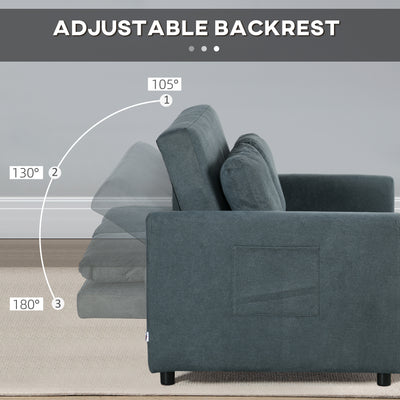 HOMCOM Loveseat Sofa Bed, Convertible Bed Settee with 2 Cushions, Side Pockets for Living Room, Charcoal Grey 