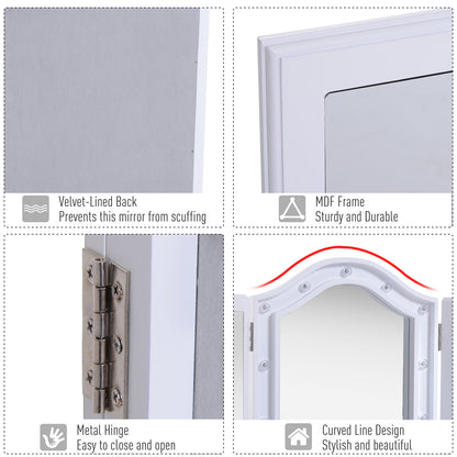 HOMCOM Trifold Freestanding Mirror, Lighted Tabletop Vanity Mirror Large Cosmetic w/16 LED Lights powered by batteries Foldable For Bedroom- White 