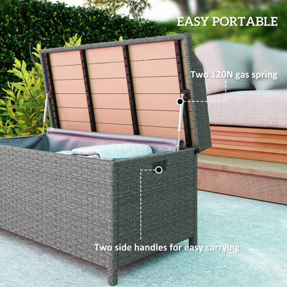 Outsunny 130 L Rattan Garden Storage Box, with Seat - Grey 