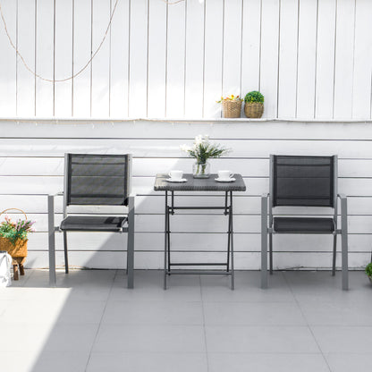 Outsunny Garden Chairs Set Of 2 Outdoor Chairs with Steel Frame Texteline Seats for Dining Patio Balcony Grey and Black