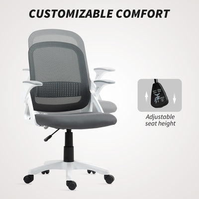 HOMCOM Breathable Mesh Office Chair, Ergonomic Swivel Computer Chair with Flip-up Armrests, Lumbar Back Support for Home/Office, Grey 