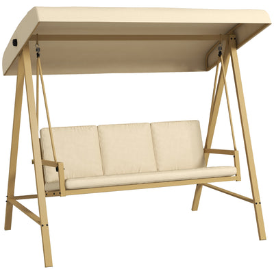 Outsunny Three-Seat Garden Swing Chair, with Adjustable Canopy - Beige 