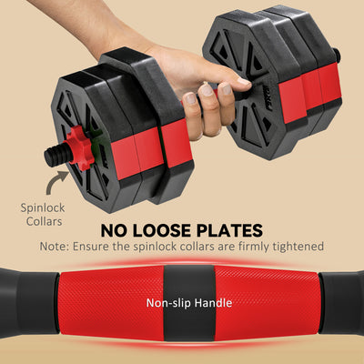 SPORTNOW 6-in-1 Adjustable Weight Dumbbells Set, Used as Kettlebell, Barbell, Dumbbell, Push-Up Stand, 20kg Free Weights Set for Men and Women Home Gym Training, Red