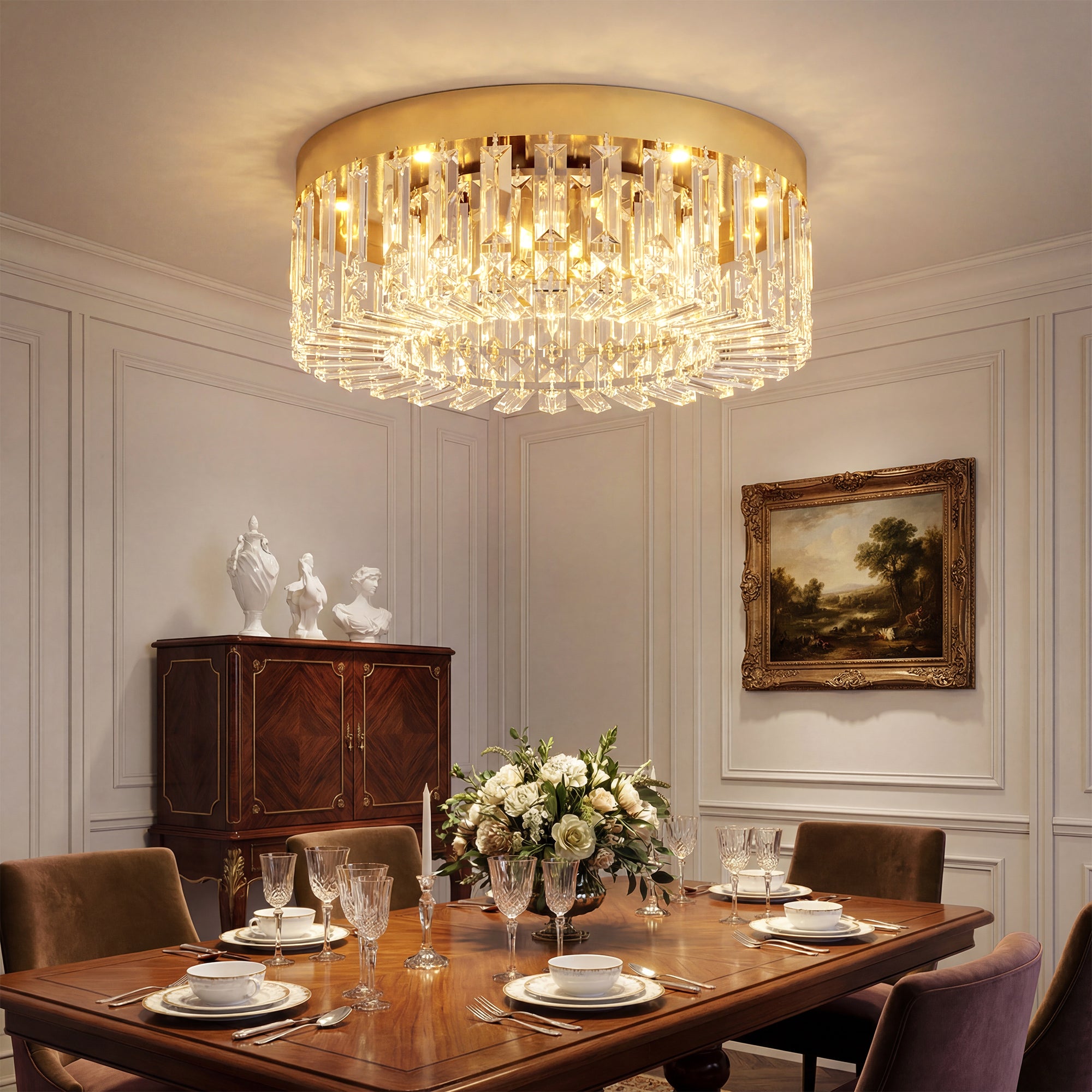 HOMCOM Crystal Chandeliers with 160 Crystal Pendants, 6-Light Ceiling Light for Living Room, Bedroom Dining Room, Gold Tone 