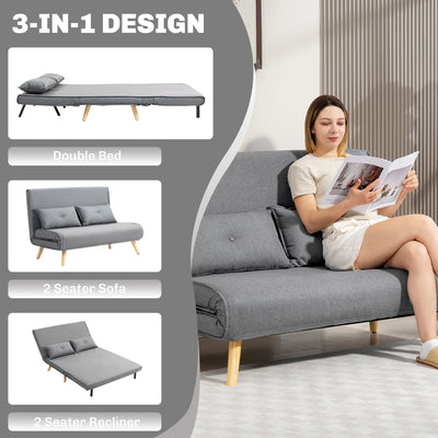 HOMCOM Two-Seater Linen-Look Sofa Bed - Grey 