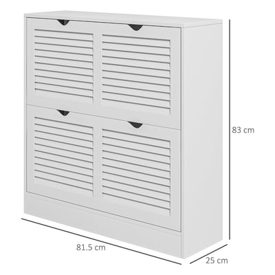 HOMCOM 2 Drawers Entryway Shoe Cabinet, Narrow Shoe Storage Cabinet with 2 Flip Drawers, Louvred Door Design and Adjustable Shelves for 16 Pairs of Shoes, White 