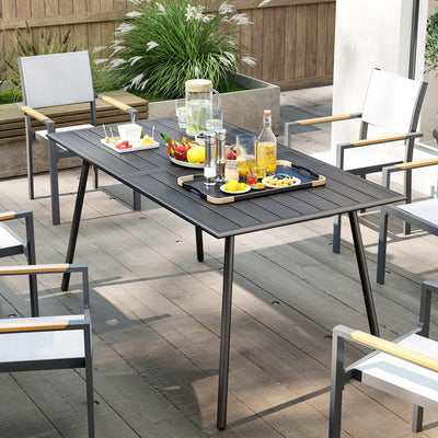 Outsunny Rectangle Garden Table with Slat Top, Steel Frame, Outdoor Table for 6 Person, 150 x 80 x 74 cm, Grey 