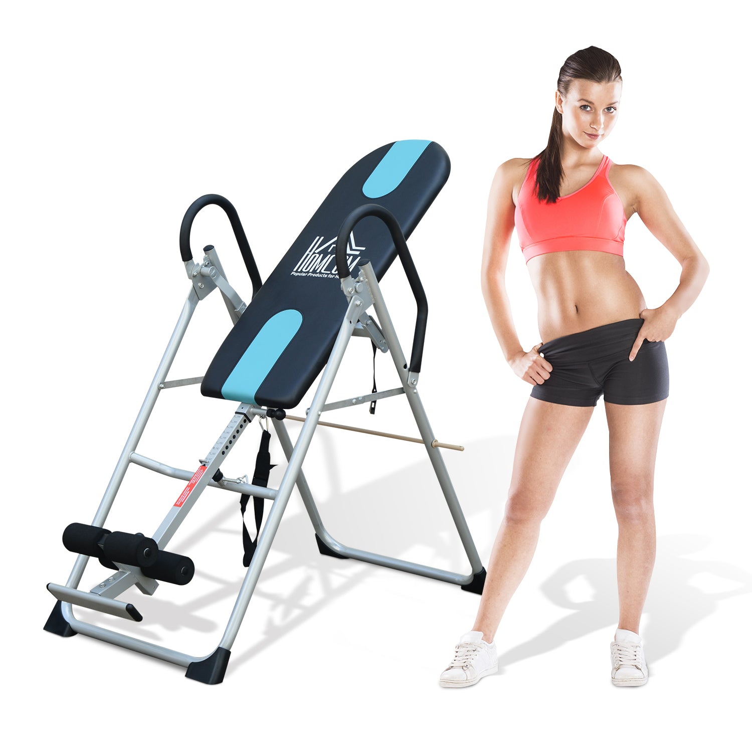 HOMCOM Foldable Gravity Inversion Table Back Therapy Home Fitness Bench Black 