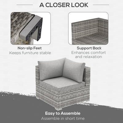 Outsunny Outdoor PE Rattan Corner Sofa, Garden Wicker Furniture Single Sofa Chair w/ Cushions, Light Grey 