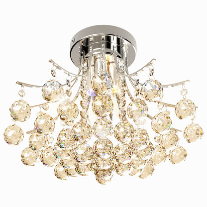 HOMCOM Crystal Chandeliers, K9 Droplets Ceiling Light with 3 E14 Bulb Base, Pendant Lights for Living Room, Bedroom, Dining Room, Hallway, Kitchen 