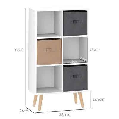 HOMCOM Freestanding 6 Cube Unit Cabinet Unit w/ 3 Fabric Drawers Handles Home Office Storage Shelves White 