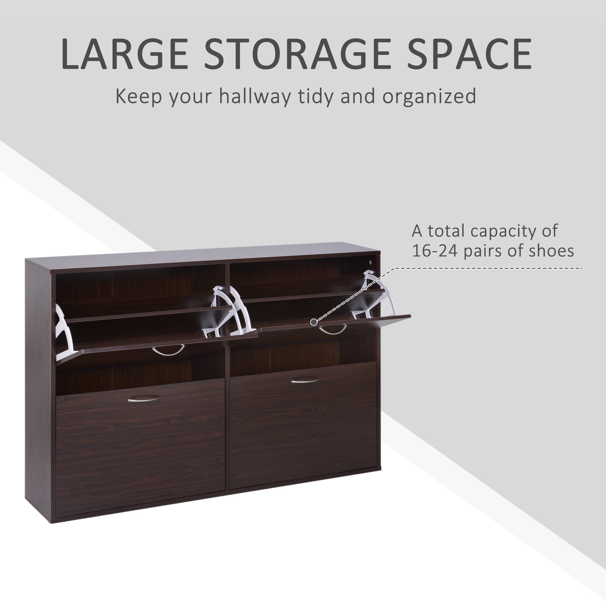 HOMCOM Wooden Modern Design 4 Drawer Shoes Cabinet Pull Down Shelf Storage Organiser Entrance Hallway Furniture - Dark Brown 