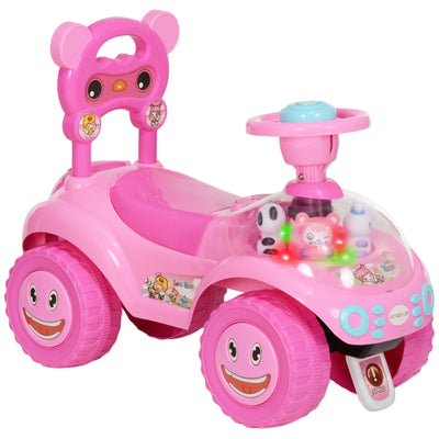 AIYAPLAY Foot to Floor oddler Ride on Toy w/ Music, Light, Horn, Under Seat Storage, Anti-Over-Backwards Device, Pink 