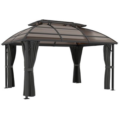 Outsunny 4 x 3m Aluminium Frame Hard Gazebo, with Accessories - Brown 