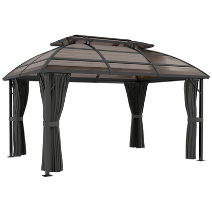 Outsunny 4 x 3m Aluminium Frame Hard Gazebo, with Accessories - Brown 