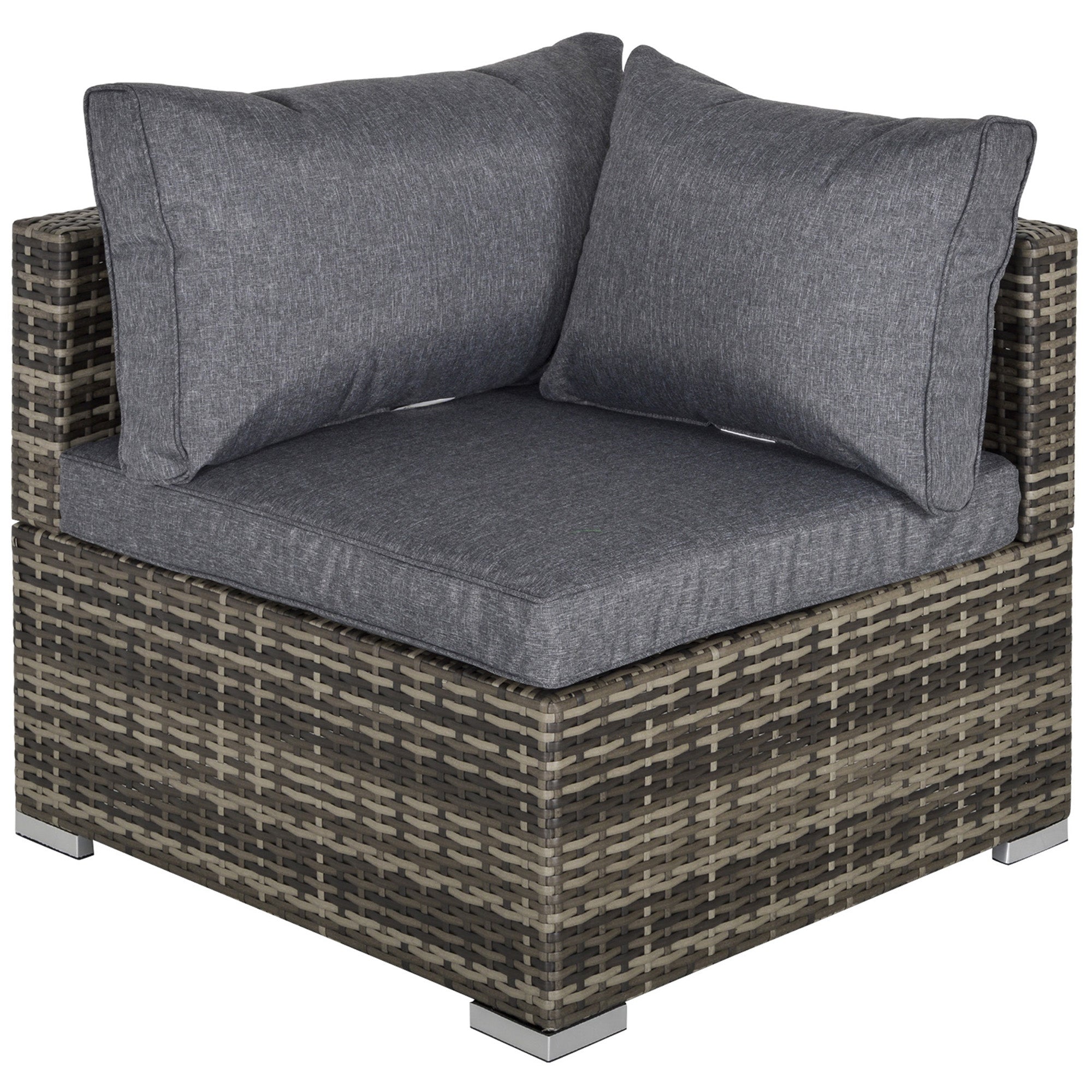 Outsunny Outdoor PE Rattan Corner Sofa, Garden Wicker Furniture Single Sofa Chair w/ Cushions, Deep Grey 