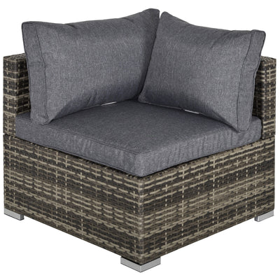 Outsunny Outdoor PE Rattan Corner Sofa, Garden Wicker Furniture Single Sofa Chair w/ Cushions, Deep Grey 