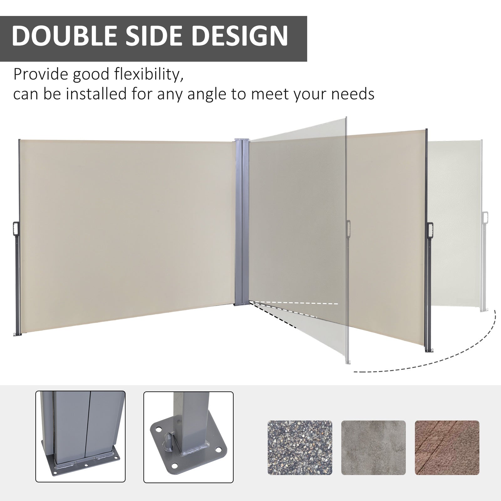 Outsunny 6 x 1.6 M Double Canopy Pull-Out Side Awning Sun Rain Outdoor Protection w/ Steel Frame Retractable Garden Privacy Home Commercial Beige 