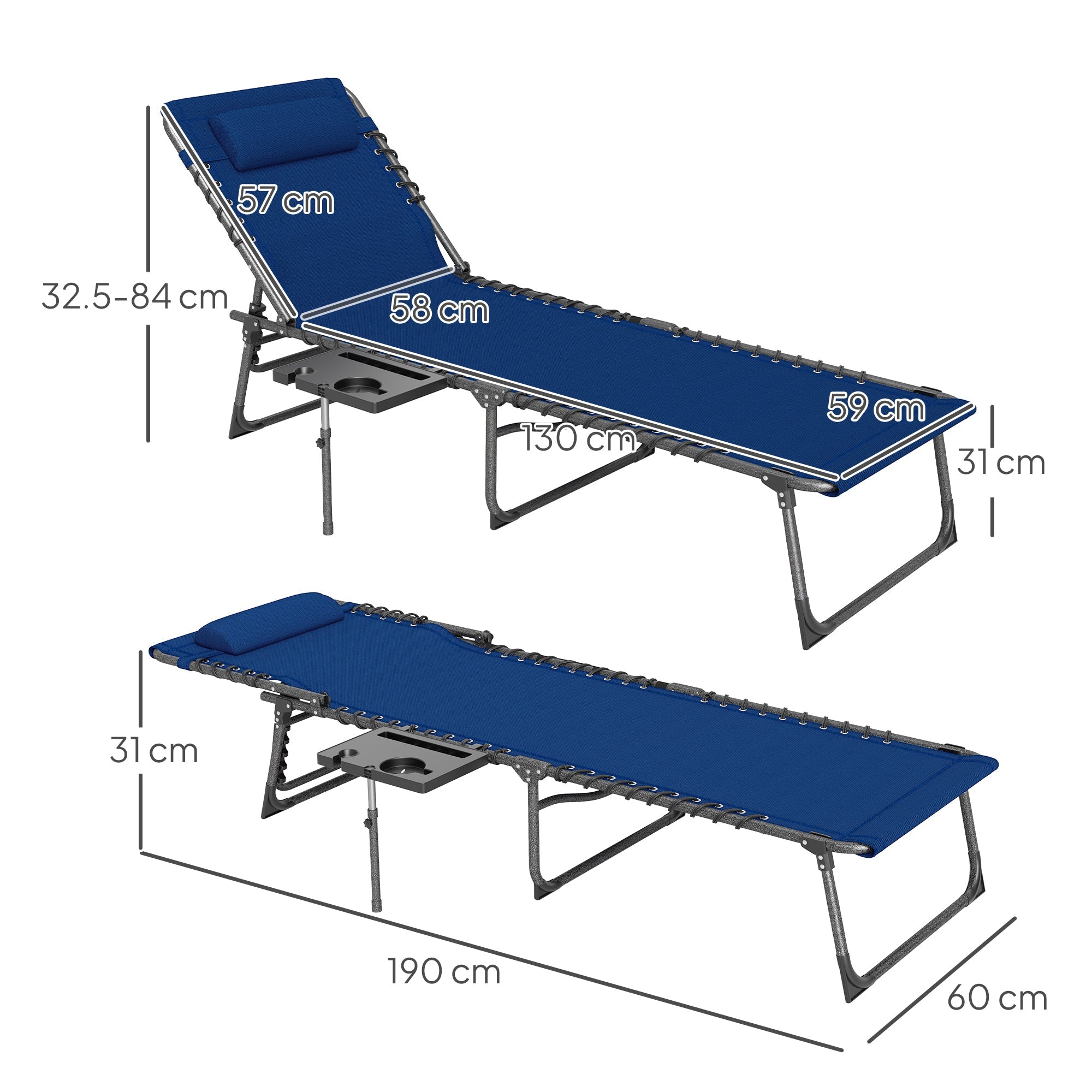 Outsunny Five-Position Reclining Sun Lounger - Dark Blue 
