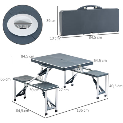 Outsunny Camping 4-Seat Table Set W/Chairs-Black/Grey 