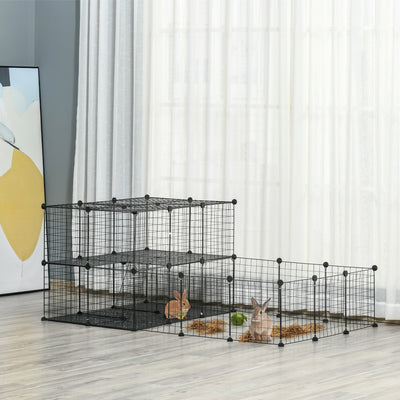 PawHut Pet Playpen with Door, Guinea Pigs Metal Mesh Cage for Small Animal, Chinchilla, 175 x 105 x 70 CM, Black 
