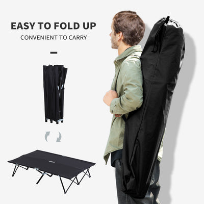 Outsunny Double Camping Cot Bed, with Bag - Black 