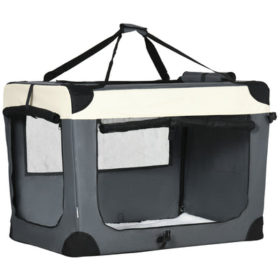 PawHut 91cm Foldable Pet Carrier, with Cushion, for Large Dogs and Cats - Grey 
