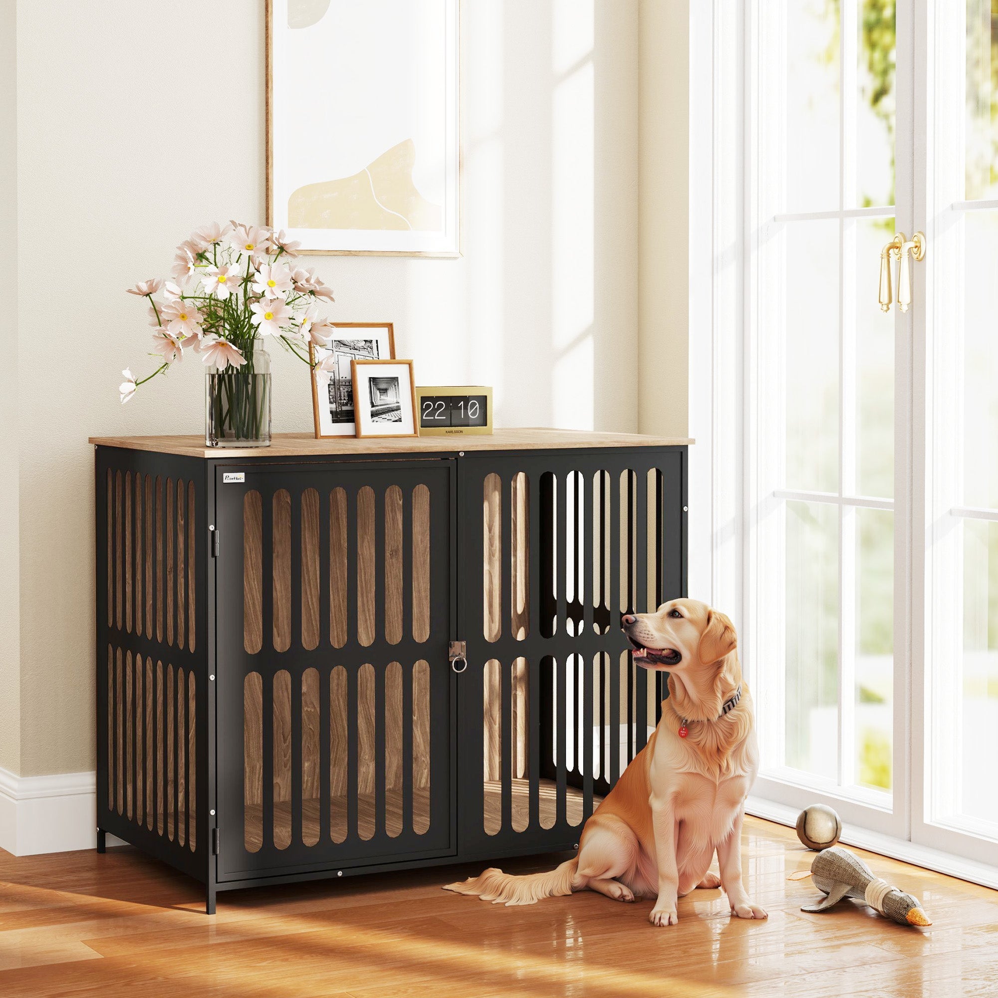 PawHut Dog Crate Furniture with Anti-Chew Resistant Mesh, Anti-Escape Single Door, for Large Dogs, 100 x 60 x 81.5 cm 