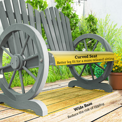 Outsunny Fir Wood Love Seats with Wheel-Shaped Armrests, Large Load-Bearing Chair, Grey 