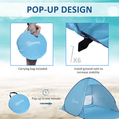 Outsunny 2-3 Person Pop up Beach Tent Hiking UV 30+ Protection Patio Sun Shelter (Blue) 
