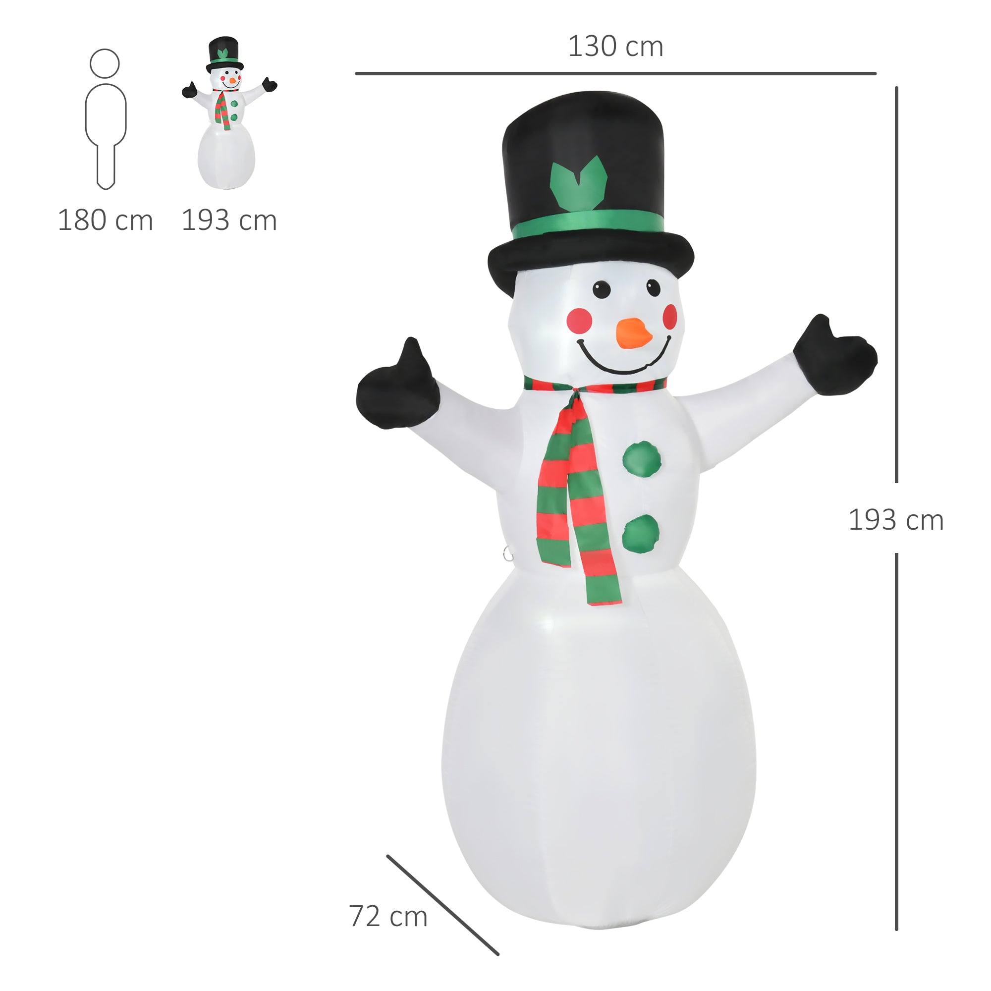 HOMCOM 6.5ft Inflatable Snowman LED Christmas Xmas Air Blown Holiday Decoration Outdoor Garden Decor 