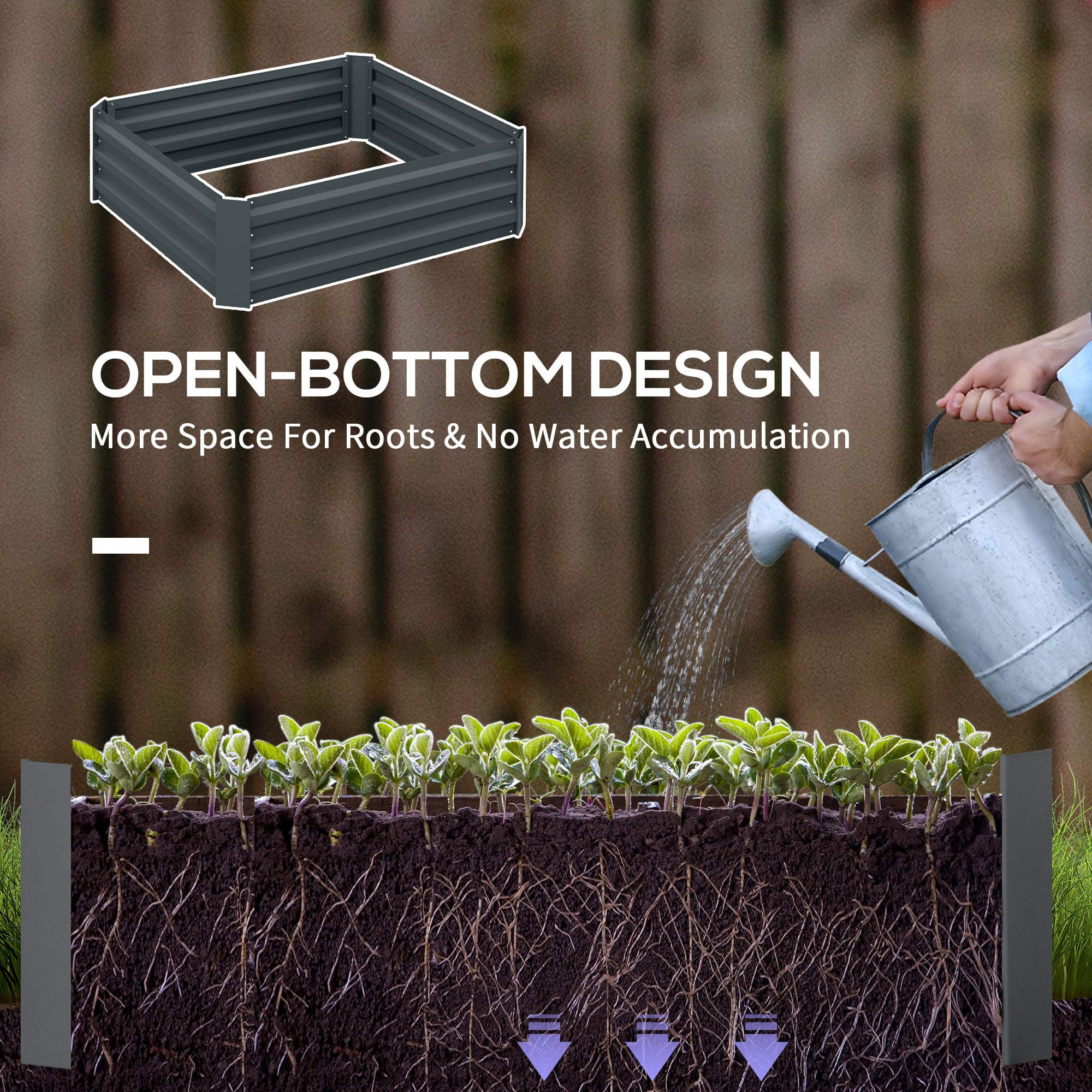 Outsunny Set of 2 291L Raised Garden Bed, Elevated Galvanised Planter Box for Flowers, Herbs, 100x100x30cm, Dark Grey 