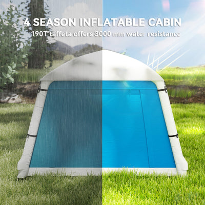 Outsunny Inflatable Camping Tent w/ Hand Pump, Easy Setup 1/2 Person Blow Up Tent Waterproof 190T Taffeta w/ Mesh Windows, Doors and Carry Bag, Light Blue 
