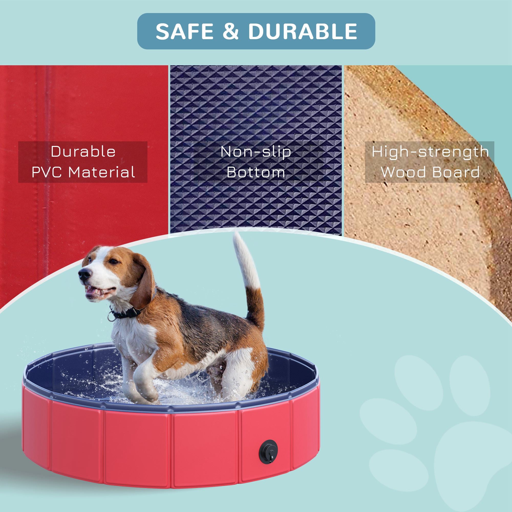 PawHut Foldable Dog Paddling Pool Pet Cat Swimming Pool Indoor/Outdoor Collapsible Summer Bathing Tub Shower Tub Puppy Washer (Φ80 × 20H cm, Red) 