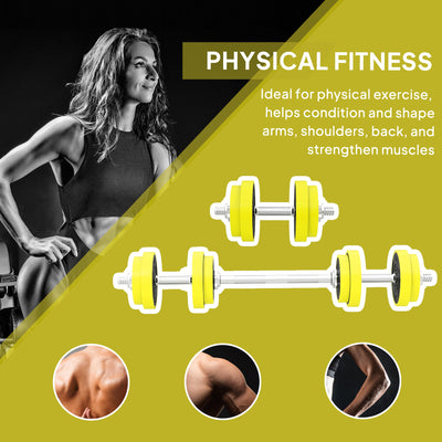 HOMCOM 20KGS 2-In-1 Dumbbell & Barbell Adjustable Set Strength Muscle Exercise Fitness Plate Bar Clamp Rod Home Gym Sports Area, Yellow 